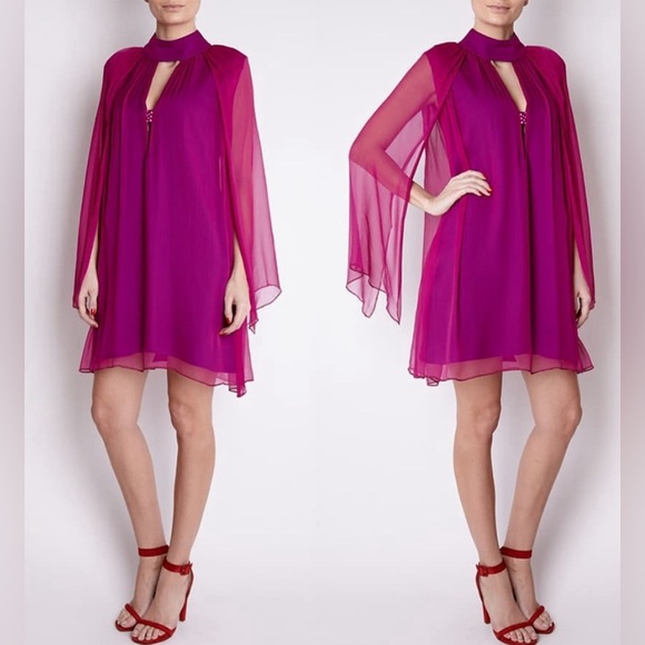 FRAMBOISE Dresses & Skirts - Framboise Silk Cape Sleeve Mini Dress.